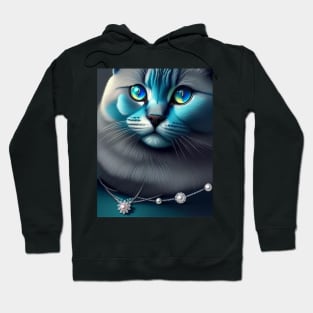 Blue British Cat With Pearls Hoodie